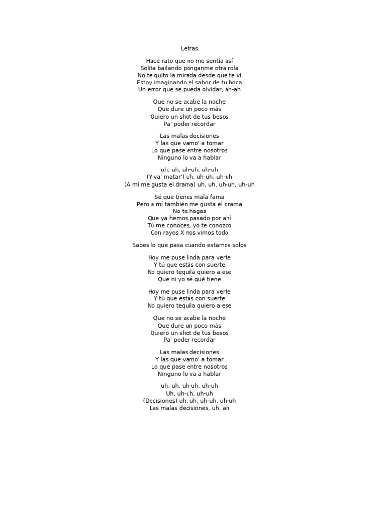 Malas Decisiones Letra | PDF