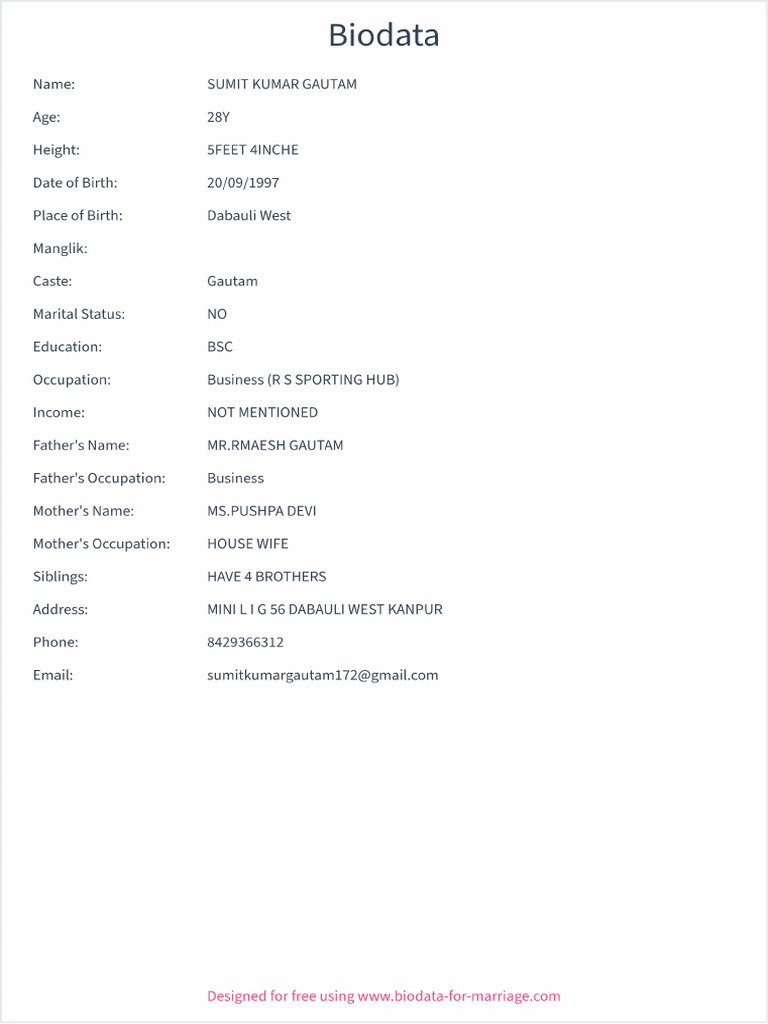 Sumit Kumar Gautam 'S Biodata | PDF