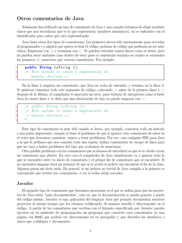 Lectura Adicional_ Más Comentarios de Java (1) | PDF | Java (lenguaje ...