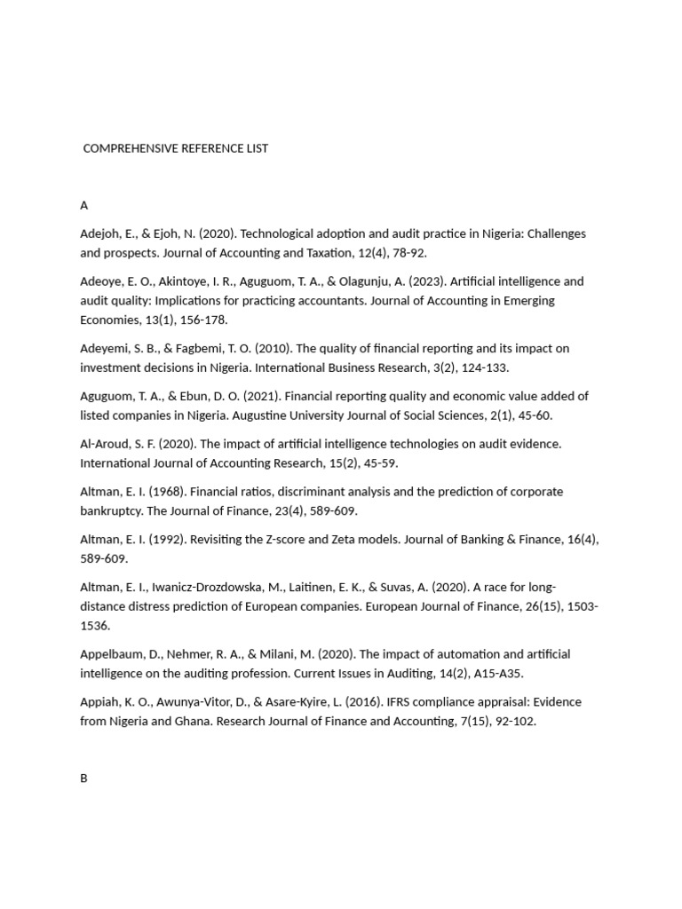 Comprehensive Reference List | PDF | Accounting | Audit
