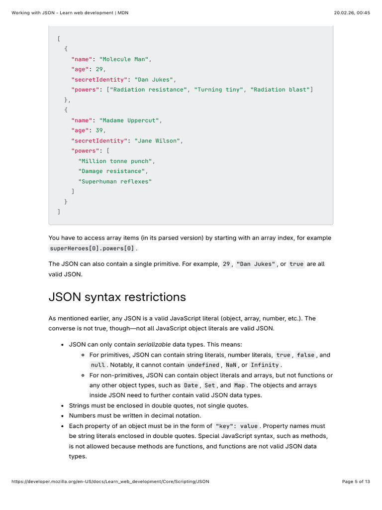 JSON Syntax Restrictions | PDF | Json | Java Script