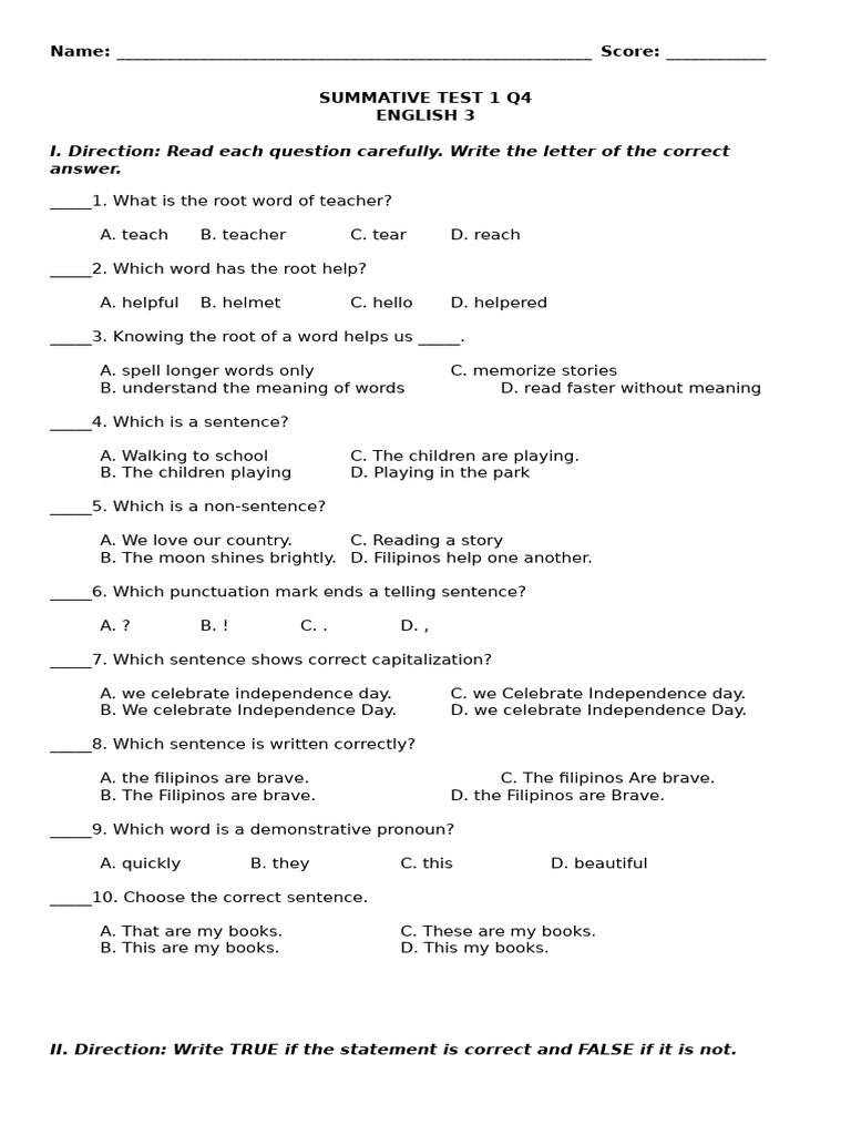 English Summative Test 1 | PDF | Grammar | Linguistics
