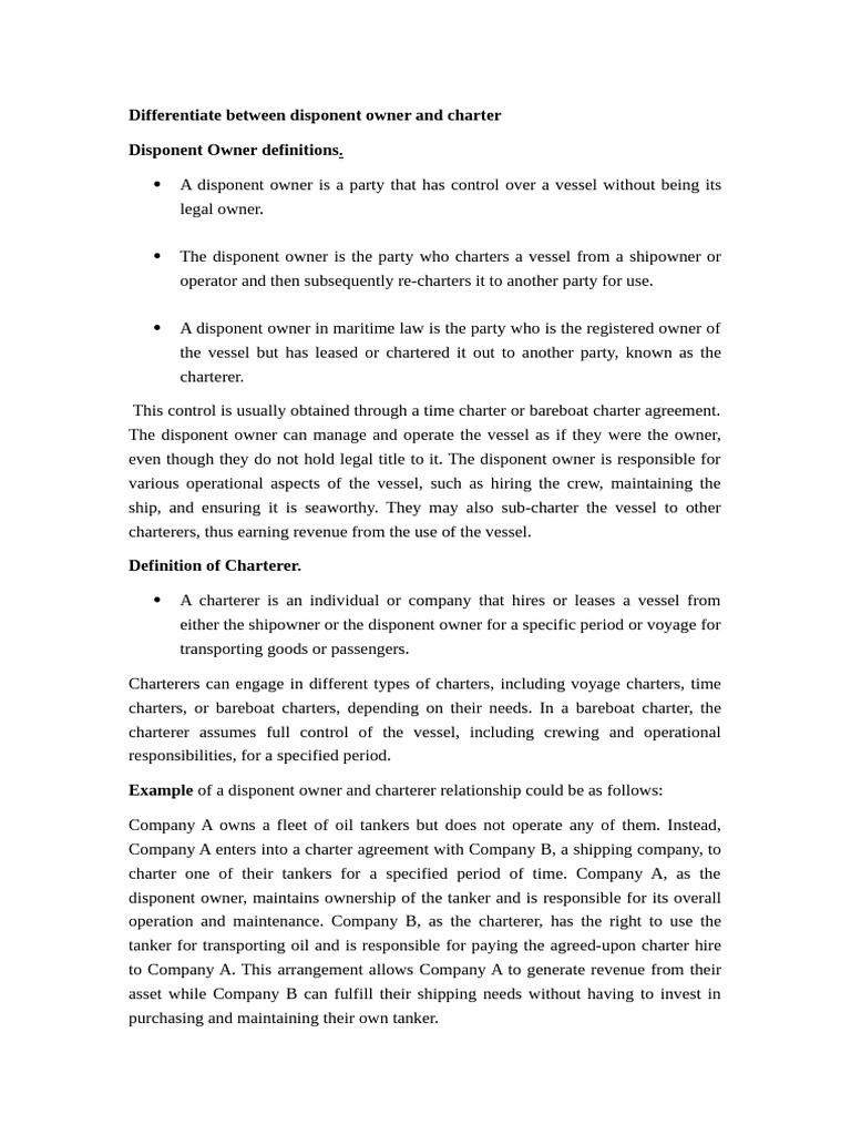 Difference BTN Disponent & Charterer | PDF | Oil Tanker | Water Transport