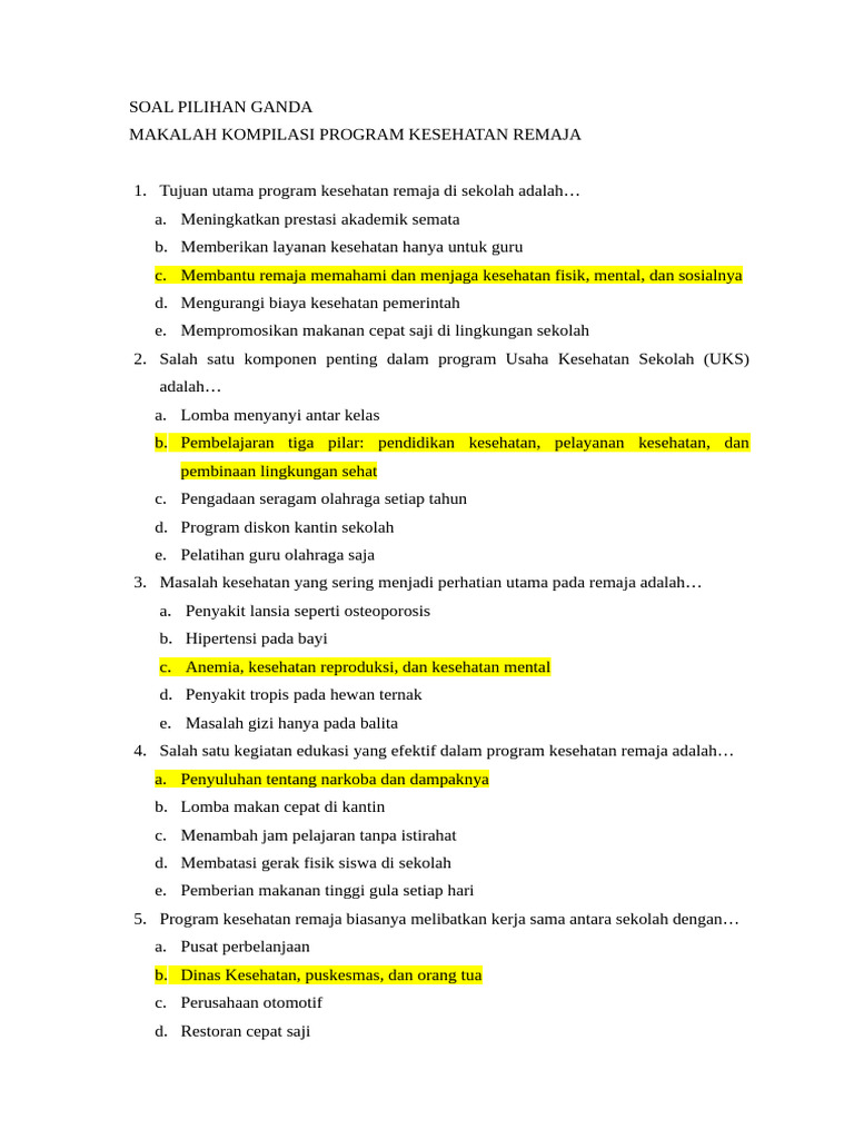 Soal Pilihan Ganda Program Kesehatan | PDF