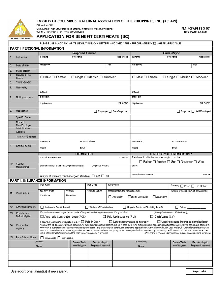 Application For Benefit Certificate | PDF | Insurance | Life Insurance