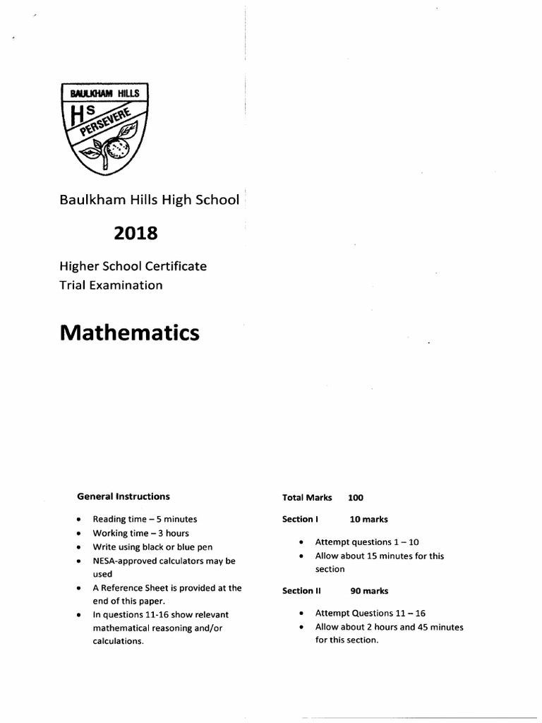 Baulkham Hills Maths 2018 | PDF