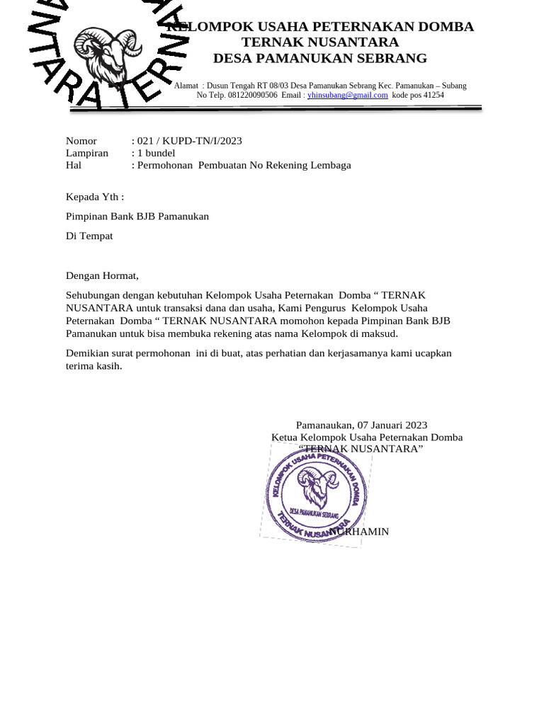 Surat Permohonan PEMBUATAN NO REK Kelompok | PDF