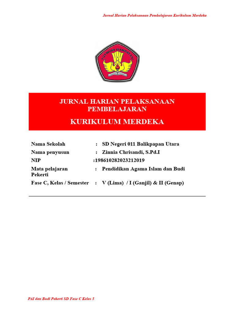 Jurnal Mengajar Harian Kurikulum Merdeka | PDF