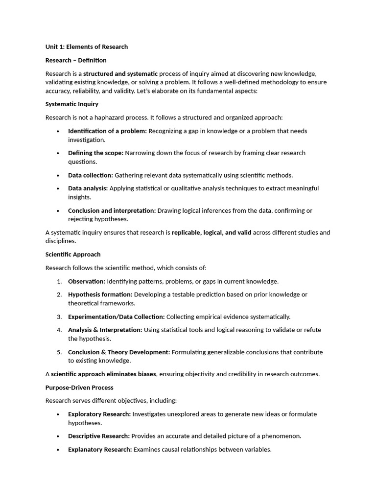 Research Methodology Unit 1-2 | PDF | Methodology | Hypothesis