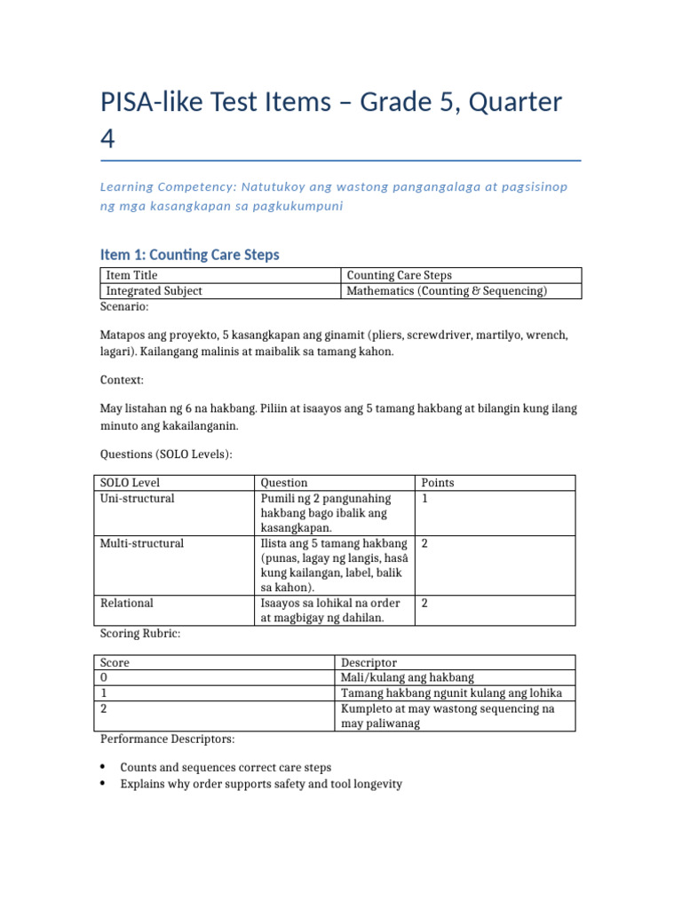 PISA Like Test Items EPP5 | PDF