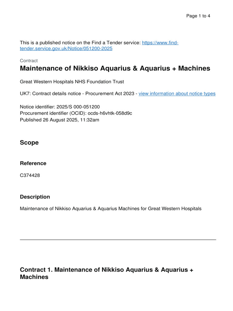 Maintenance of Nikkiso Aquarius & Aquarius + Machines: Scope | PDF ...