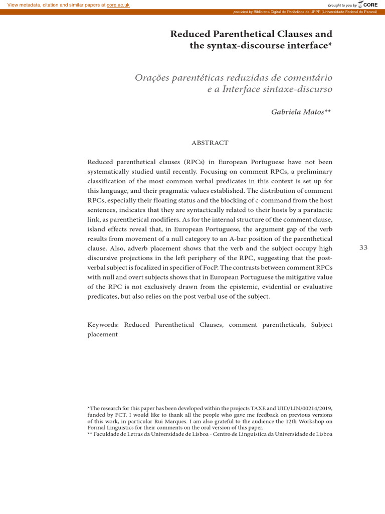 Comment Reduced Parenthetical Clauses An | PDF | Clause | Subject (Grammar)
