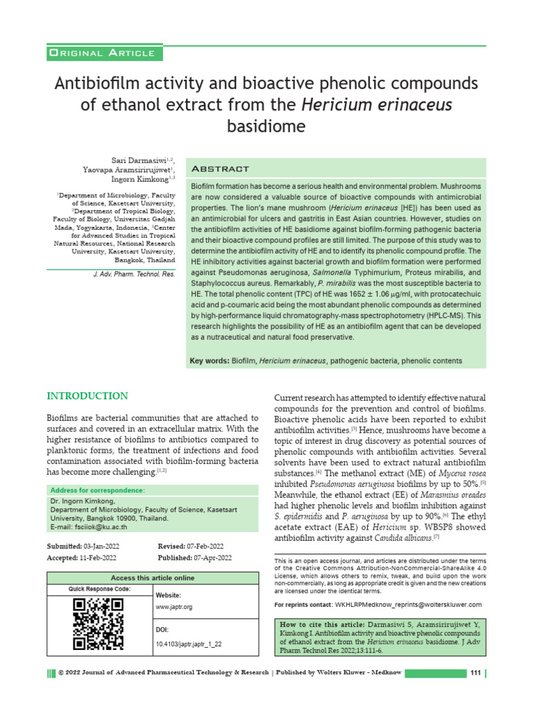 Antibiofilm Activity and Bioactive Phenolic Compounds of Ethanol ...
