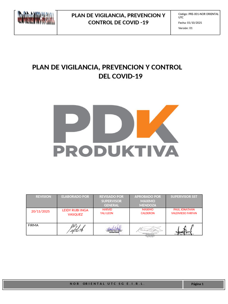 Plan de Vigilancia, Prevencion y Control Del Covid-19 | PDF | Lavado de ...
