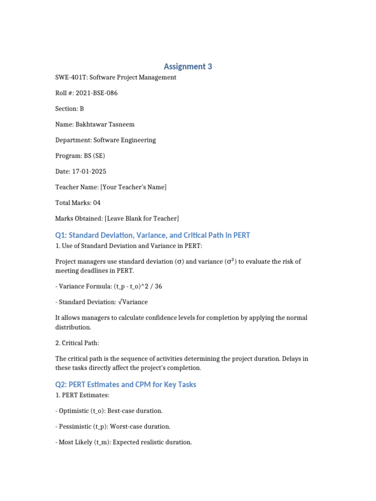 SWE 401 Assignment3 2021 BSE 086 | PDF | Operations Research | Projects