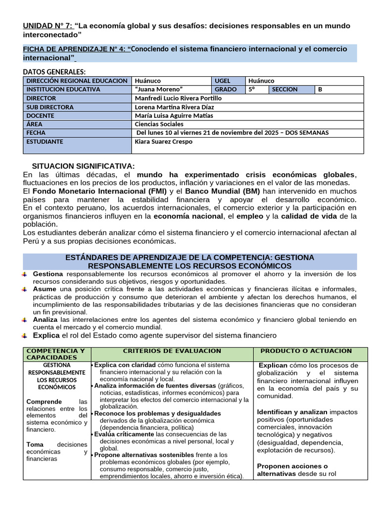 Ficha 4 Economia para 5°. Iv. Bimestre | PDF | Fondo Monetario ...