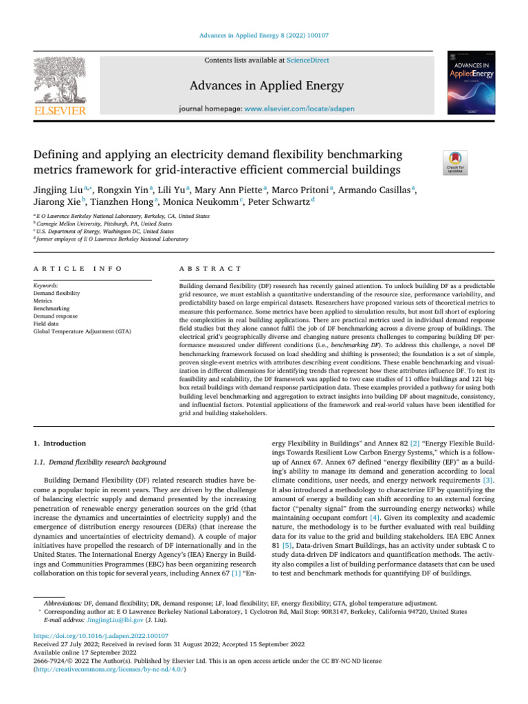 Defining and Applying An Electricity Demand Flexibility Benchmarking ...