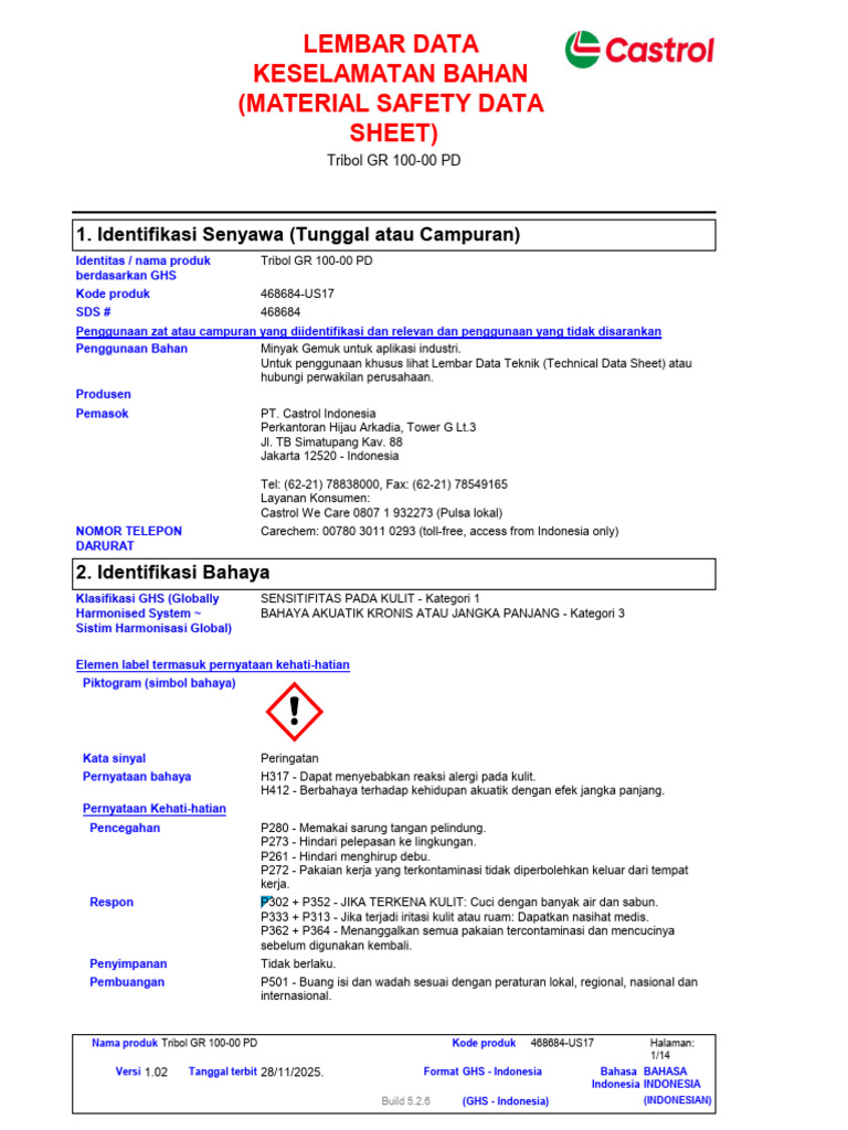 MSDS Castrol Tribol | PDF