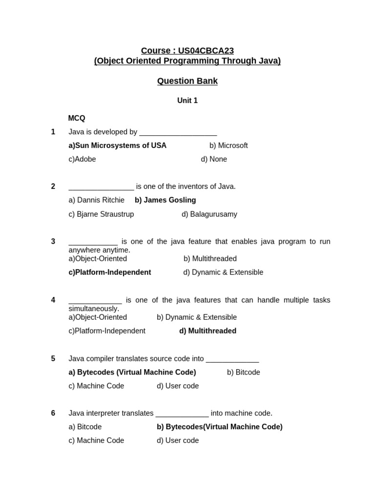 Final Java Us04cbca23 QB Solution 2020 | PDF | Java (Programming ...