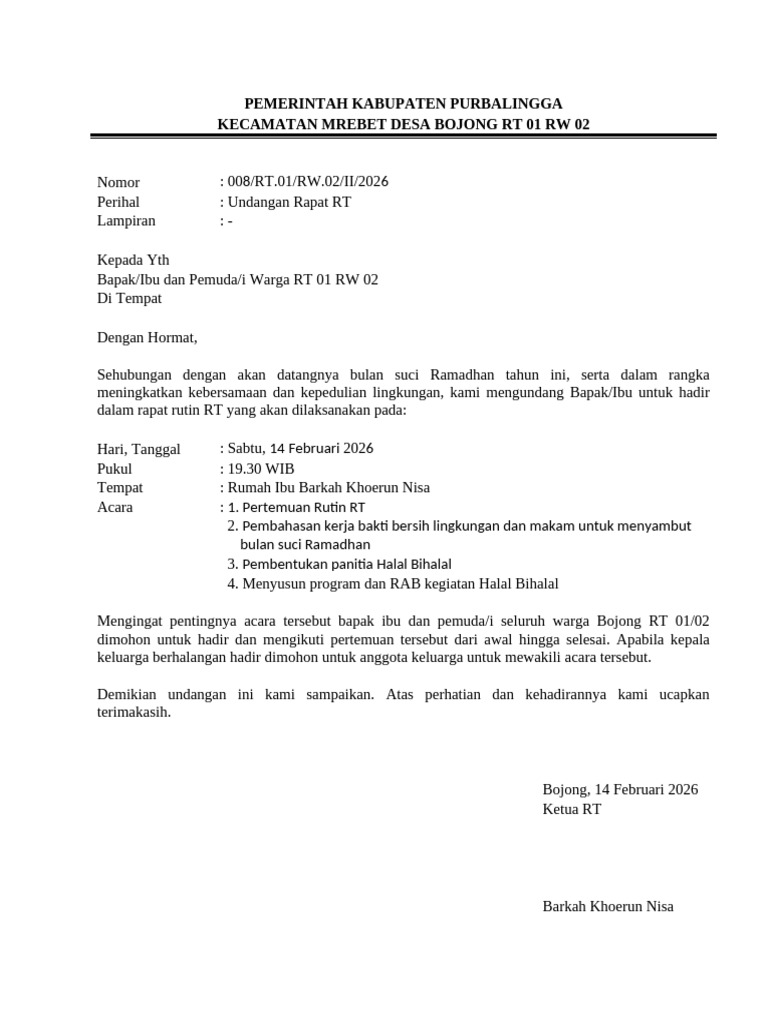 Undangan RT 2026 | PDF