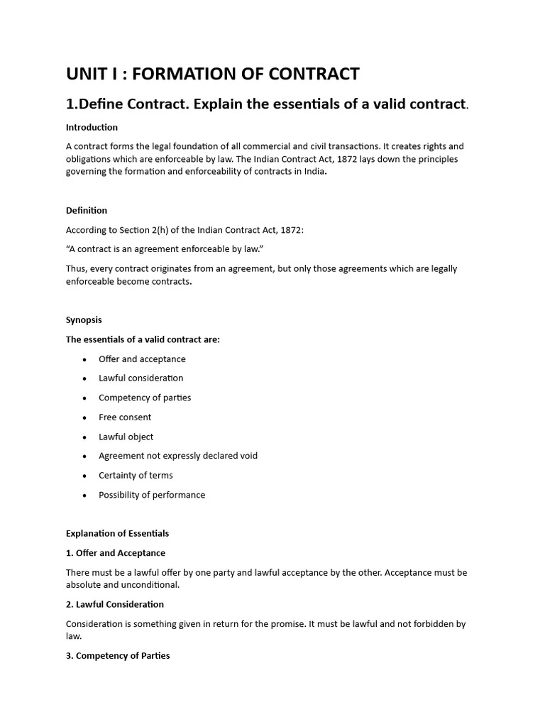 Contract Notes | PDF | Consideration | Offer And Acceptance