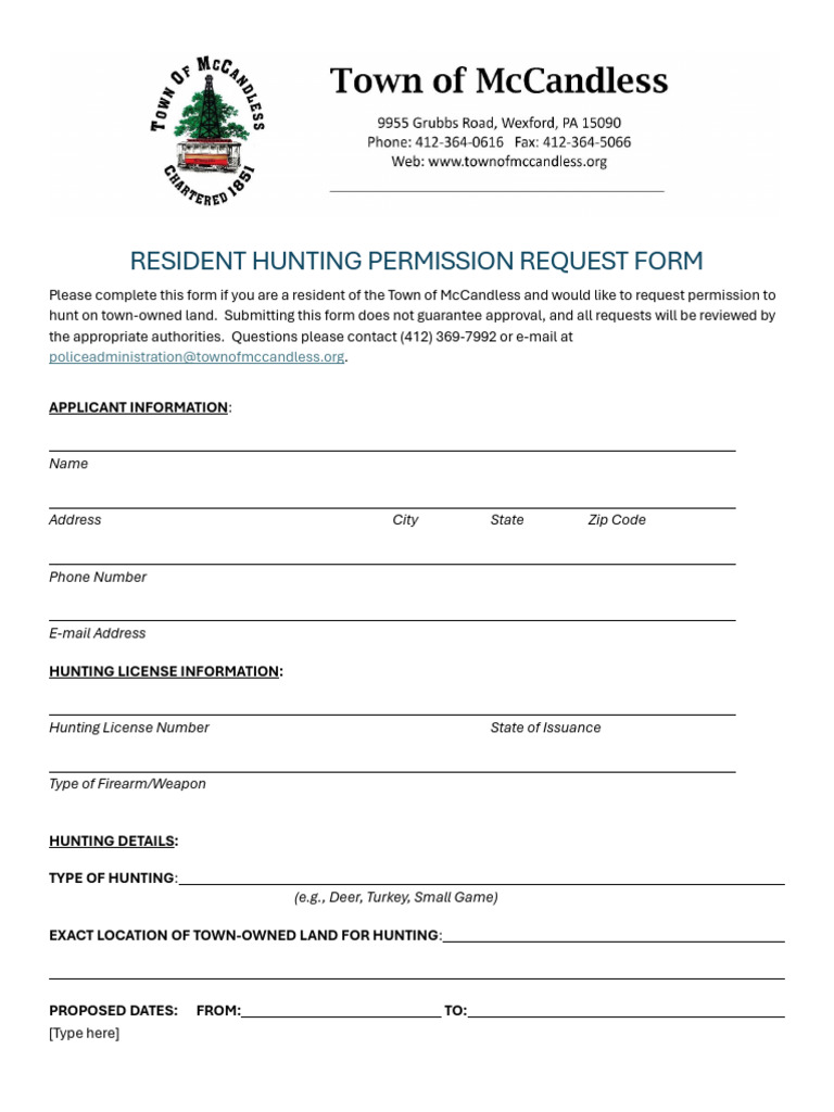Resident Hunting Permission Request Form | PDF | Hunting | License