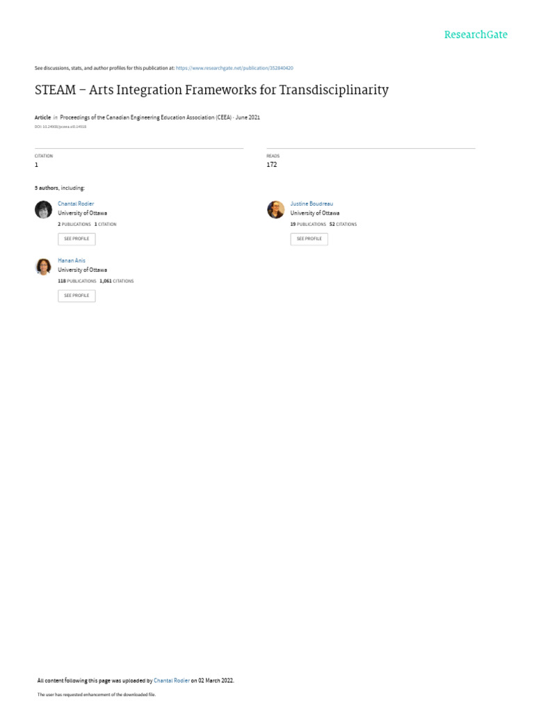 STEAM Arts Integration Frameworks ForTransdisciplinarity | PDF ...
