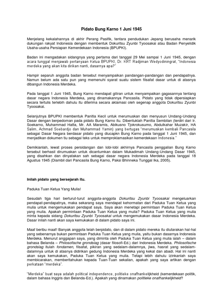 Pidato Bung Karno 1 Juni 1945