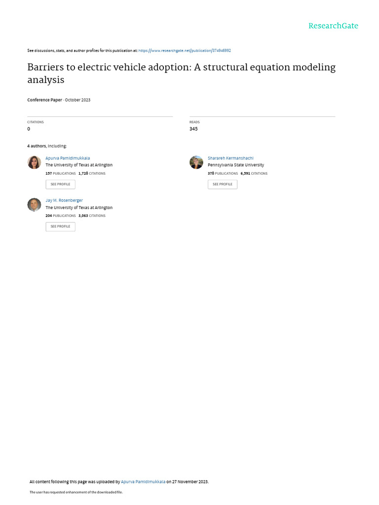 Barriers To Electric Vehicle Adoption: A Structural Equation Modeling ...