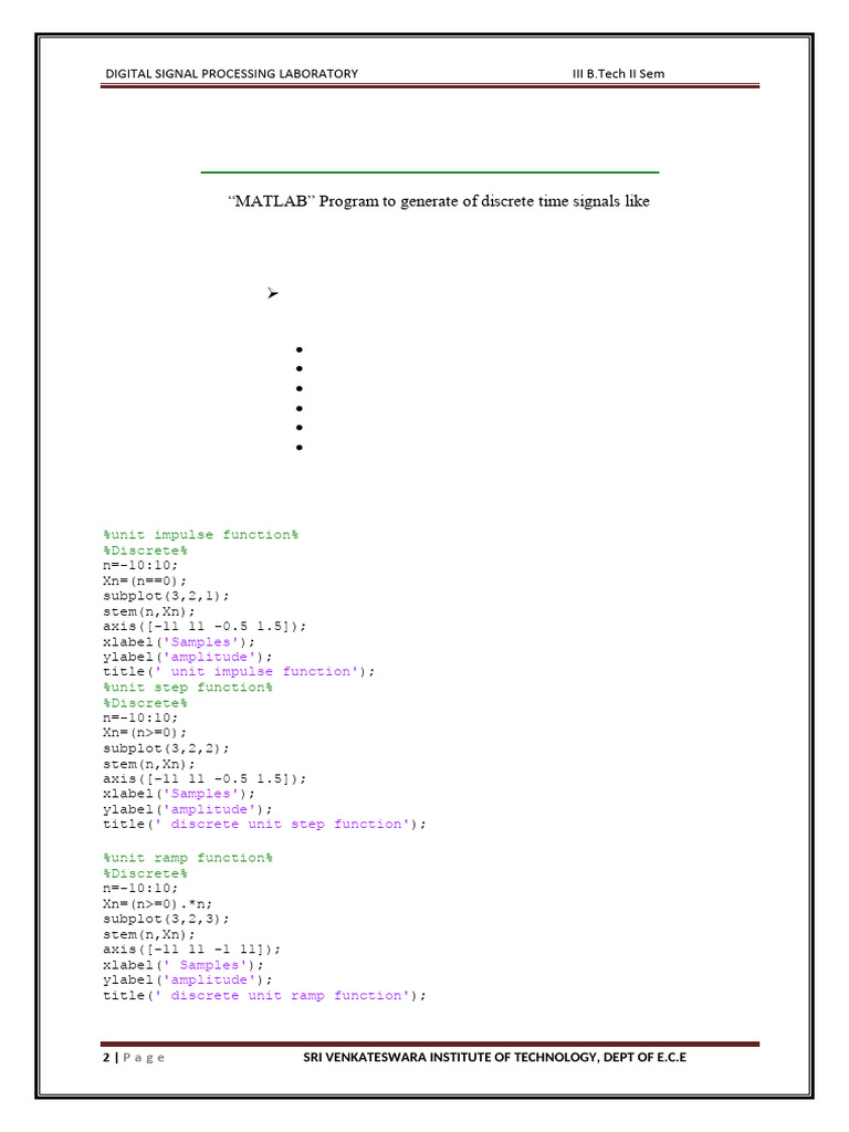 DSP LAB PROGRAMS 1 - 3 Programms | PDF | Digital Signal Processing ...