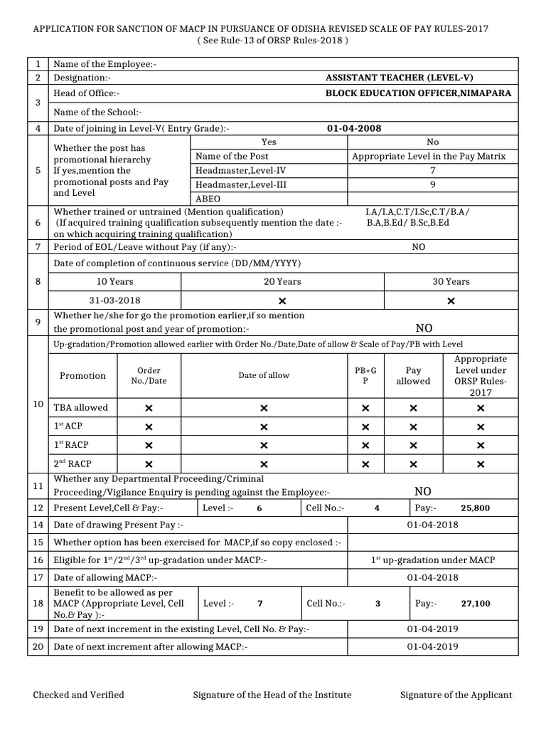 APPLICATION FOR SANCTION of MACP | PDF