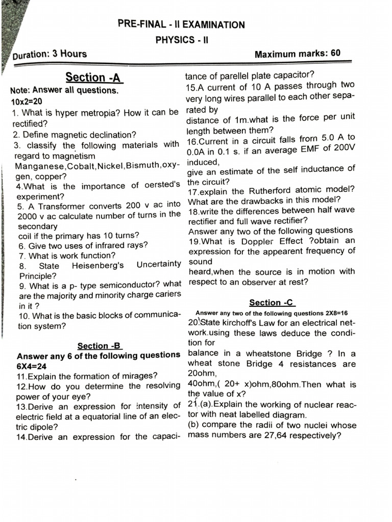 SR Ipe Pre Final Exam Model Paper | PDF