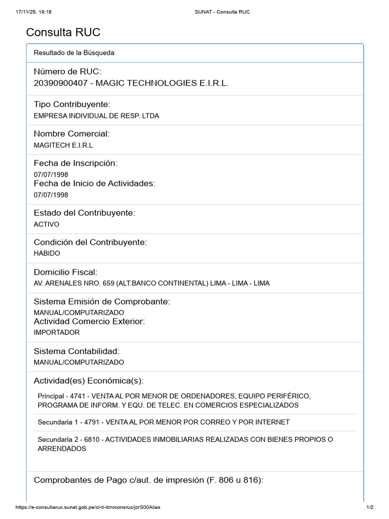 Magic Technologies - Consulta Ruc | PDF