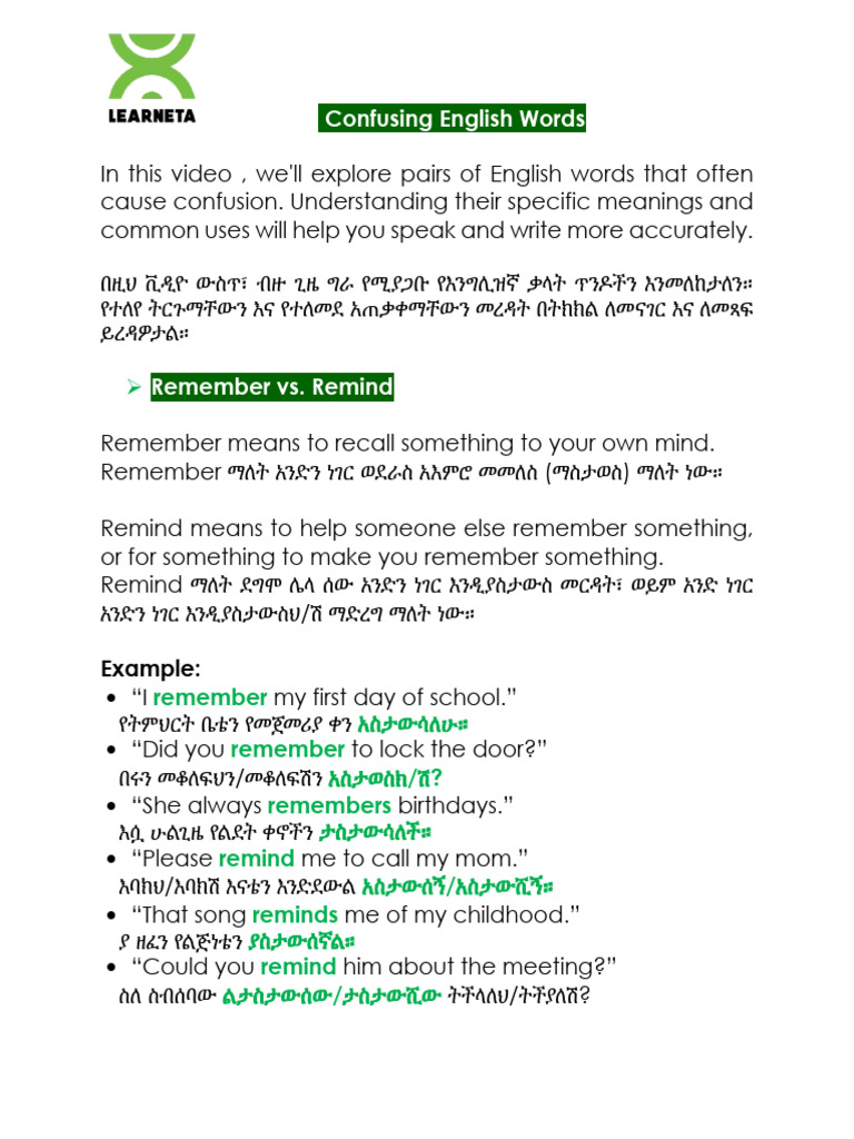 Confusing English Words. LearnetaAcademy | PDF