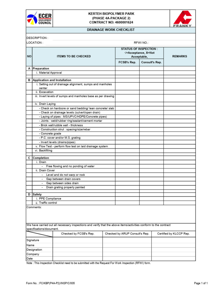 005 Drainage Works Checklist | PDF | Storm Drain | Pipe (Fluid Conveyance)