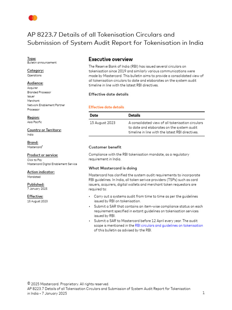 Mastercard Tokenisation Bulletin - Revised - On - 7th Jan 2025 | PDF ...
