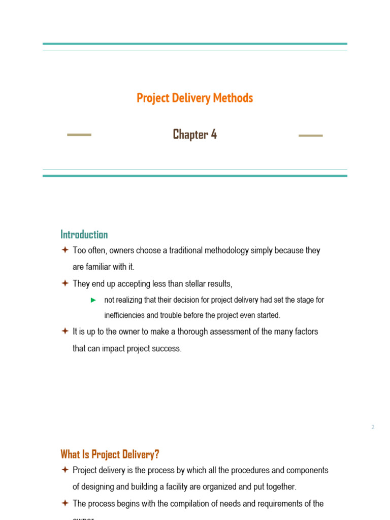 CH 4 Project Delivery Methods | PDF | Lean Manufacturing | Supply Chain