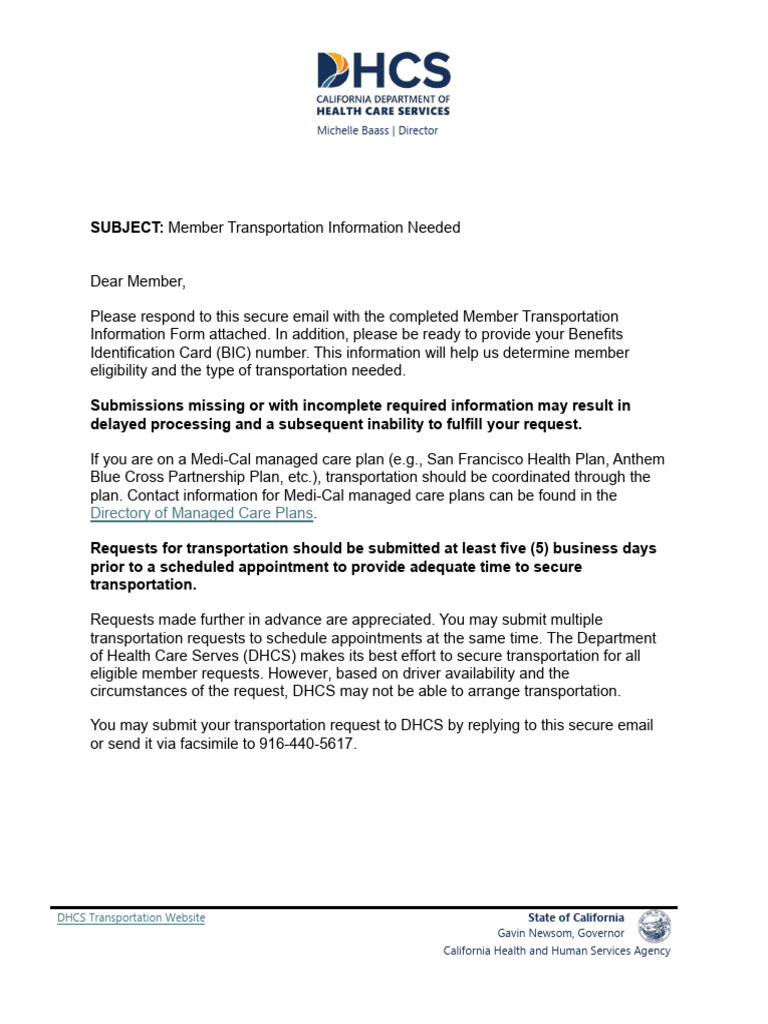 Member Transportation Information Letter PDF | PDF