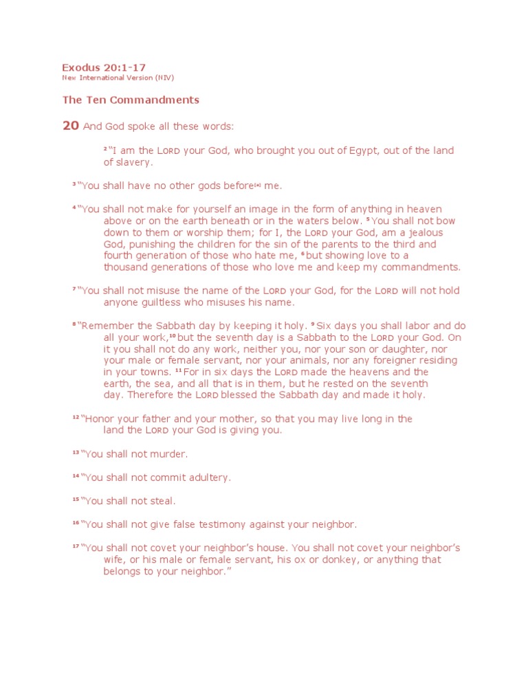 Ten Commandments from Exodus 20 | PDF