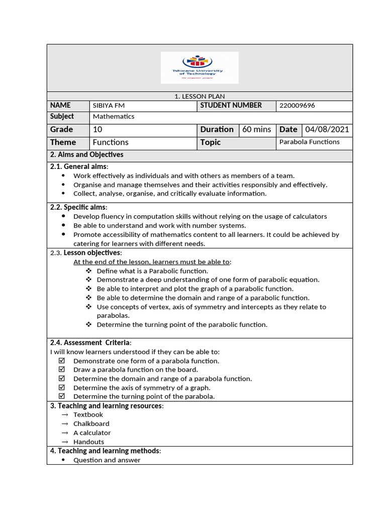 Lesson Plan 7 | PDF | Function (Mathematics) | Mathematics