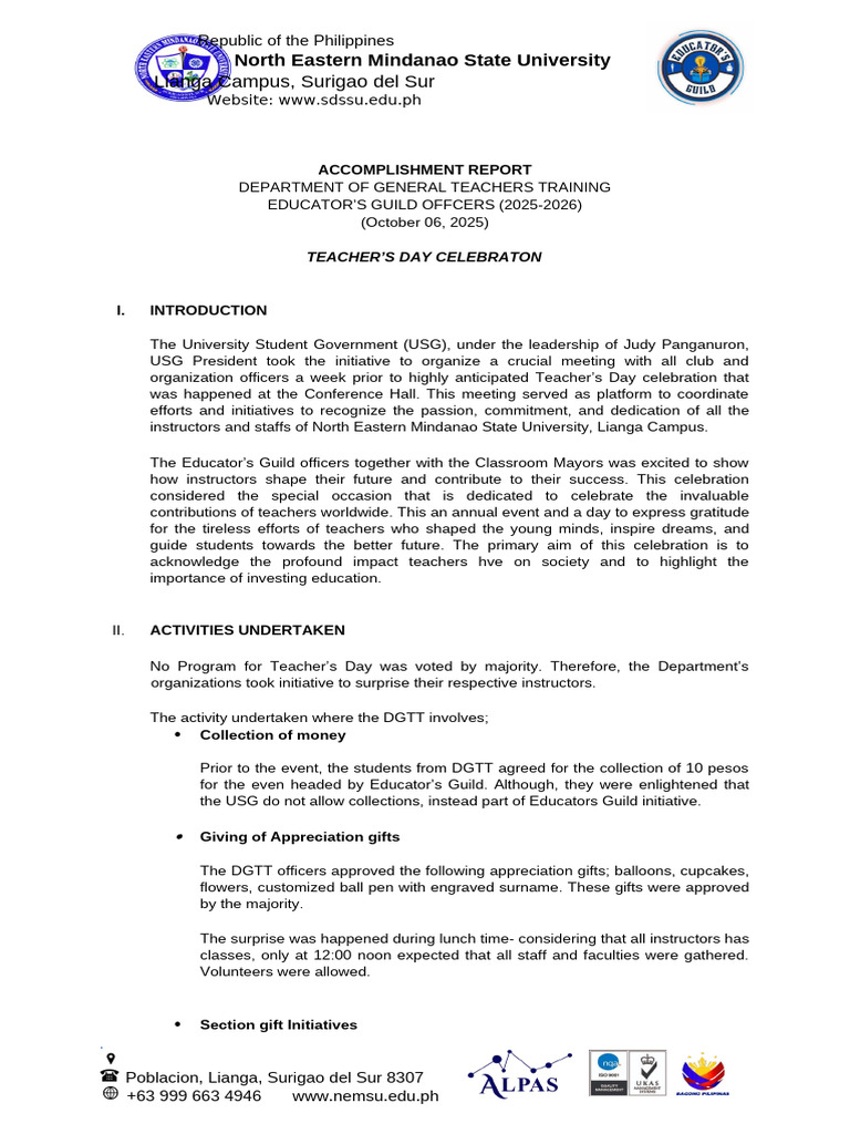 Acc. Report (Teachers Day) | PDF