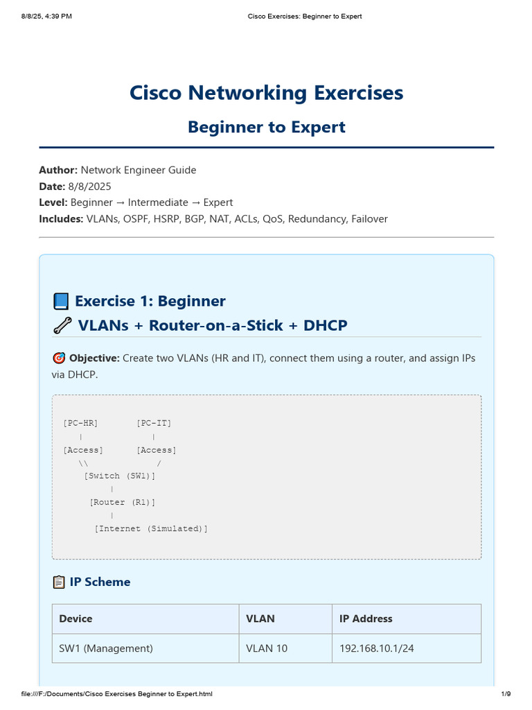 Cisco Exercises - Beginner To Expert | PDF | Ip Address | Voice Over Ip