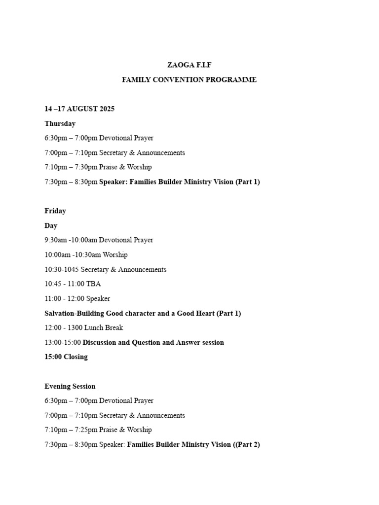 Approved Family Convention Program 2025 | PDF