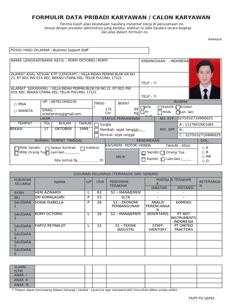 Form Data Calon - Karyawan - RDS-Group NEW | PDF