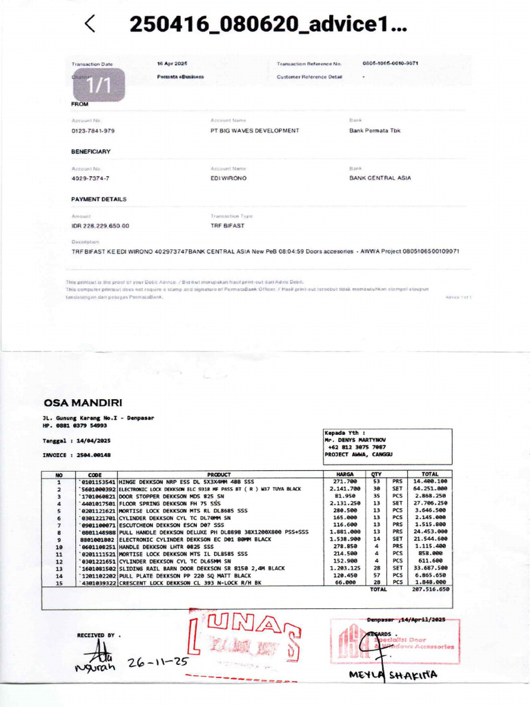 Invoice Dekkson Awwa | PDF