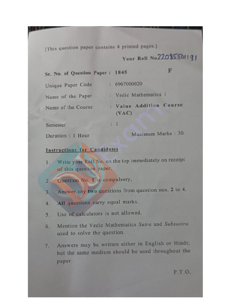 Vedic Maths Paper 2023-2 | PDF