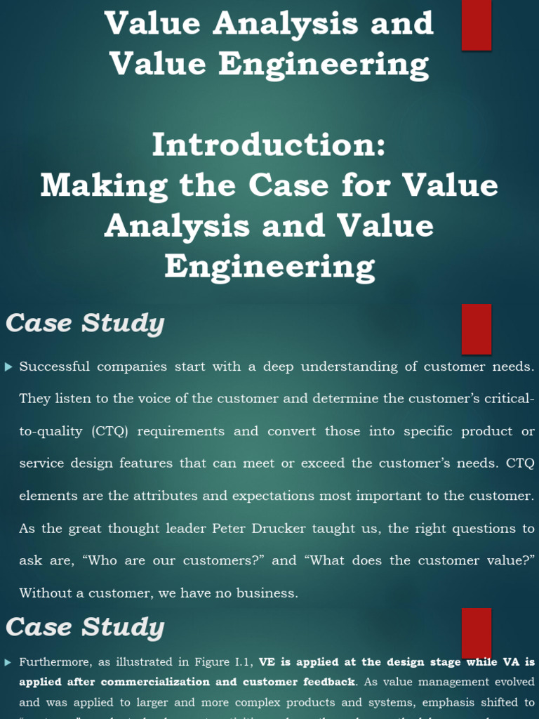 1 - Value Analysis and Value Engineering Introduction Making The Case ...