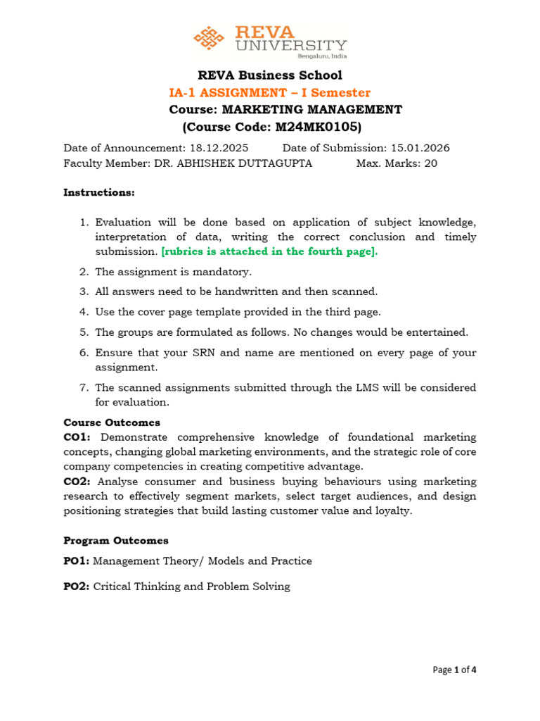 IA1 ASSIGNMENT - M25MK0105 - Marketing Management | PDF | Marketing ...