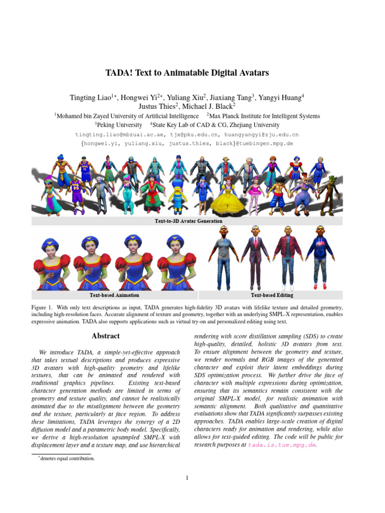 TADA! Text To Animatable Digital Avatars | PDF | 3 D Computer Graphics ...