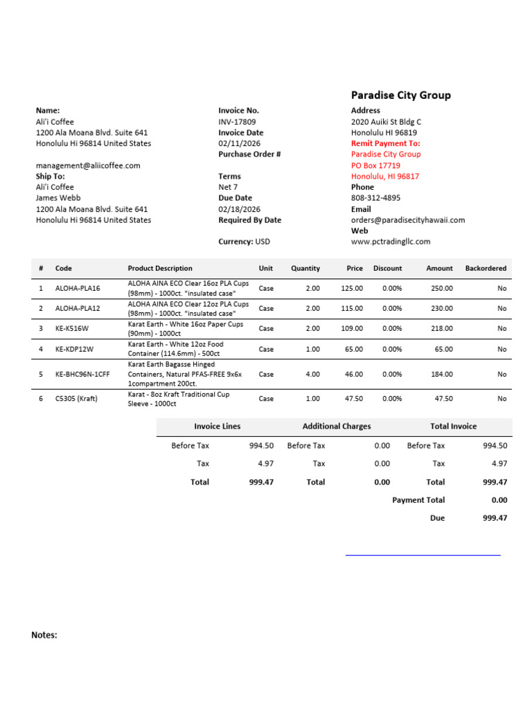 InvoicePP INV-17809 For AliiCoffee | PDF | Invoice | Fee